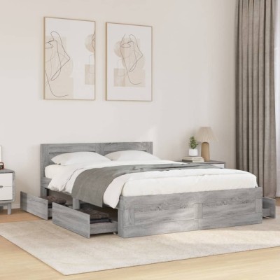 Cama con cabecero madera de ingeniería gris Sonoma 140x200 cm