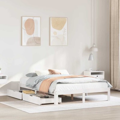Estructura de cama con cajones madera de pino blanca 135x190 cm