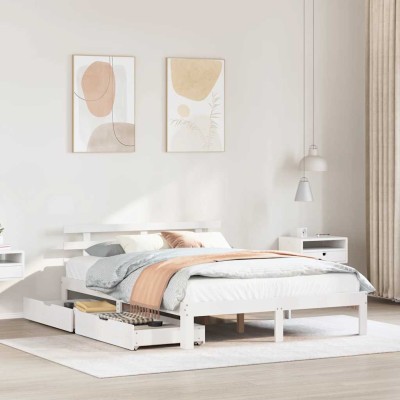 Estructura de cama con cajones madera pino blanco 120x190 cm