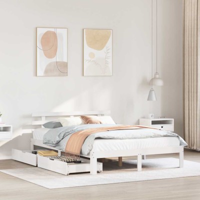 Estructura de cama con cajones madera de pino blanca 150x200cm
