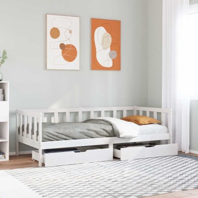 Sofá cama con cajones madera maciza de pino blanca 80x200 cm