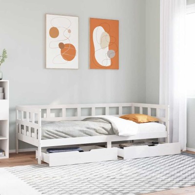 Sofá cama con cajones madera maciza de pino blanca 80x200 cm