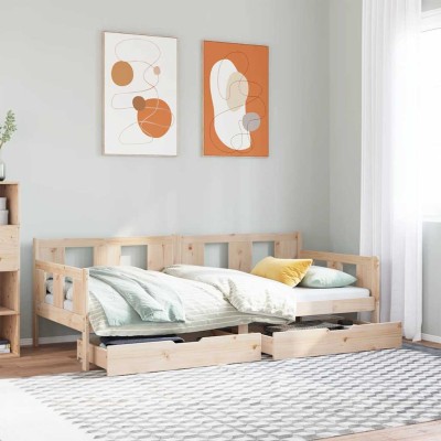 Sofá cama con cajones madera maciza de pino 90x190 cm