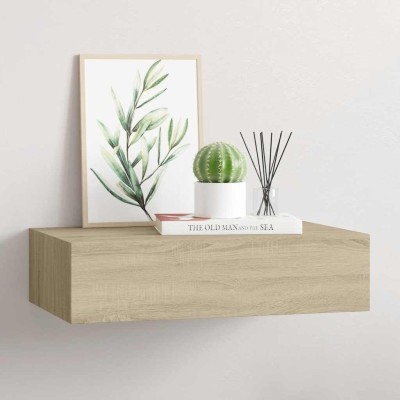 Estante con cajón de pared MDF roble 40x23,5x10 cm