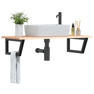 Estante de lavabo de pared de acero y madera maciza de roble
