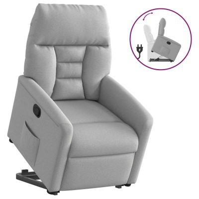 Sillón reclinable elevable de tela gris nube