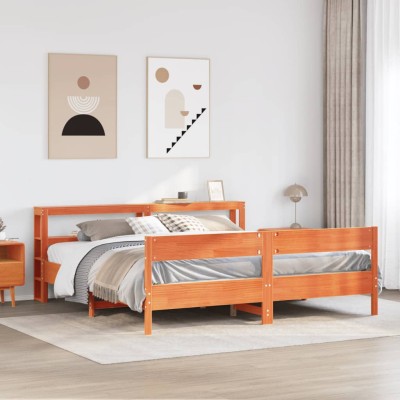 Cama sin colchón madera maciza de pino marrón cera 180x200 cm