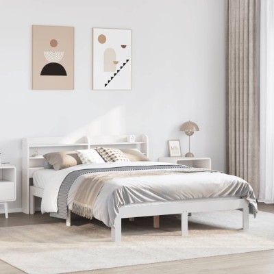Estructura de cama con cabecero sin colchón blanco 160x200 cm