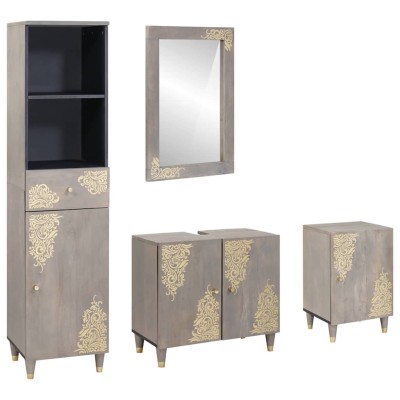 Juego de muebles de baño con cajón 4 pcs Gris 62 x 33 x 58 cm