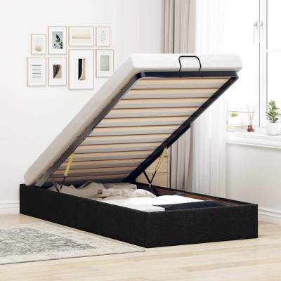 Estructura cama otomana sin colchón tela negro 90x200 cm