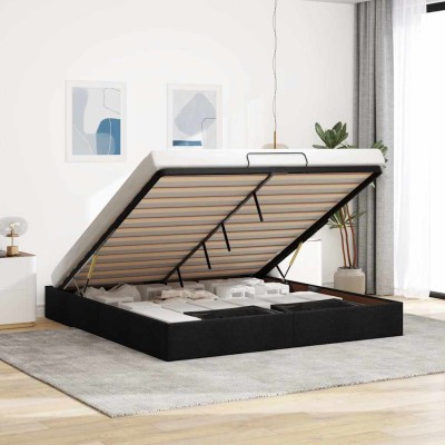 Estructura de cama otomana sin colchón tela negra 180x200cm