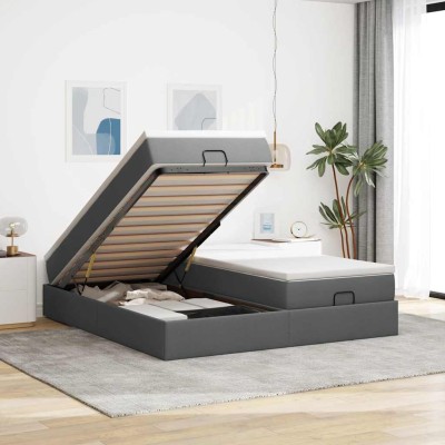 Estructura cama otomana colchones tela gris oscuro 180x200cm