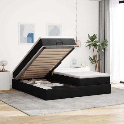 Estructura de cama otomana con colchones tela negra 180x200cm