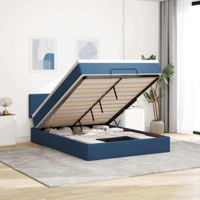 Estructura de cama otomana colchón tela azul pardo 140x200cm