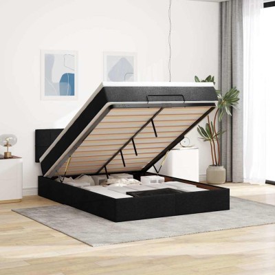 Cama otomana con colchón negra 140x190 cm tela