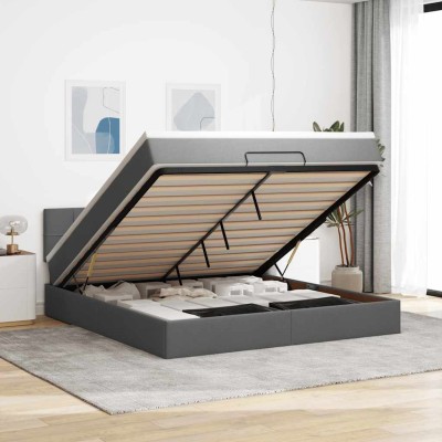 Estructura cama otomana colchón tela gris oscuro 180x200cm