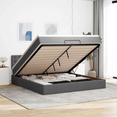 Estructura cama otomana colchón tela gris oscuro 160x200 cm