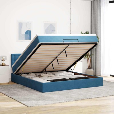 Estructura de cama otomana con colchón azul oscuro 160x200 cm