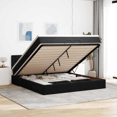 Estructura de cama otomana con colchón negro 180x200cm