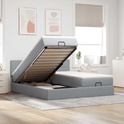 Estructura de cama otomana colchones tela gris claro 200x200cm