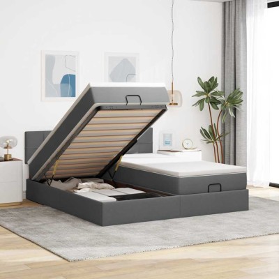 Estructura cama otomana colchones tela gris oscuro 200x200cm