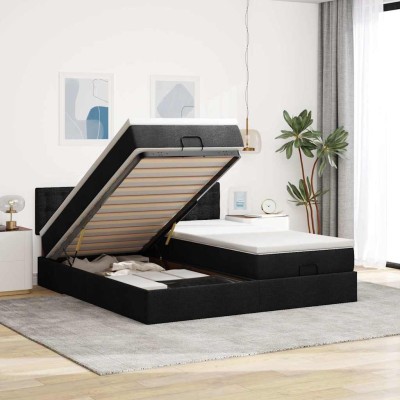 Estructura de cama otomana con colchones tela negra 180x200cm