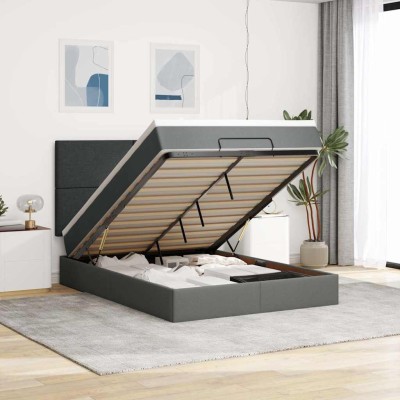 Estructura cama otomana colchón tela gris oscuro 140x190cm