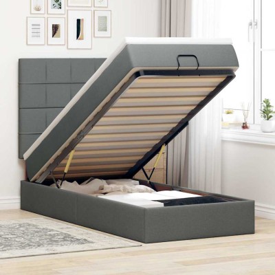 Estructura cama otomana colchón tela gris oscuro