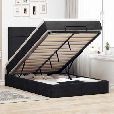 Estructura cama otomana colchón tela negro 120x200cm