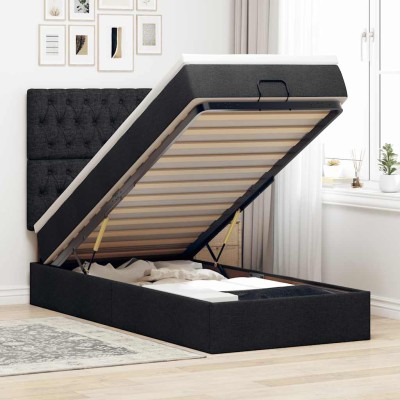 Cama otomana con colchón negra 90x200 cm tela