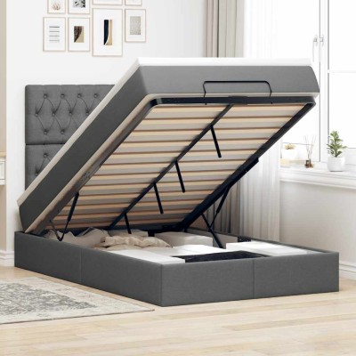 Estructura cama otomana colchón tela gris oscuro 120x200cm