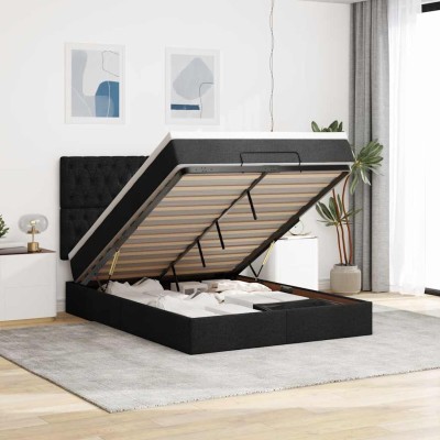 Estructura cama otomana colchón tela negra 140x190 cm