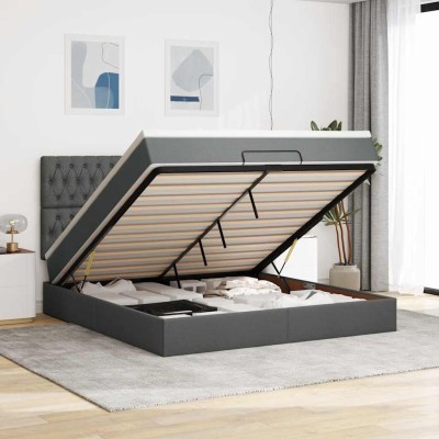 Estructura cama otomana colchón tela gris oscuro 160x200 cm