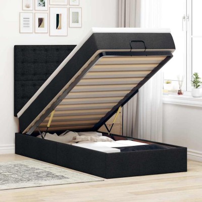 Cama otomana con colchón tela negra 100x200 cm
