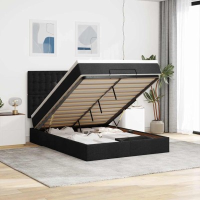 Estructura cama otomana colchón tela negra 140x190 cm