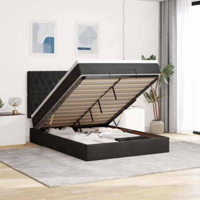 Estructura cama otomana colchones terciopelo negro 140x200cm