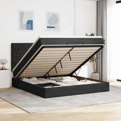 Estructura de cama otomana colchones terciopelo negra 180x200cm