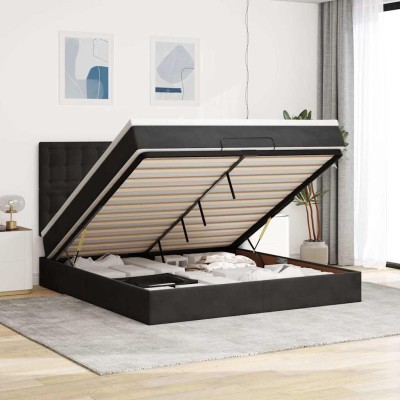 Estructura de cama otomana colchones terciopelo negra 160x200cm
