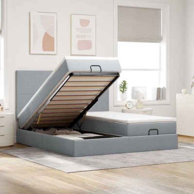 Estructura de cama otomana colchones tela gris claro 180x200cm