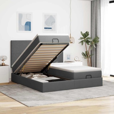 Estructura cama otomana colchones tela gris oscuro 180x200cm