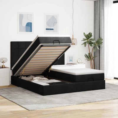 Estructura de cama otomana con colchones tela negra 200x200cm