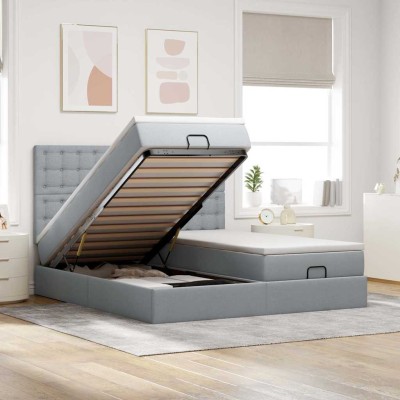 Estructura de cama otomana colchones tela gris claro 200x200cm