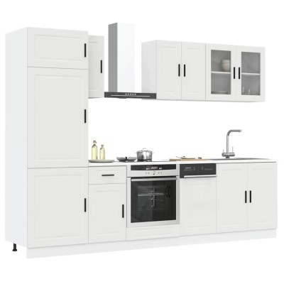 Conjunto de armarios de cocina "Porto" de 8 piezas en madera de ingeniería blanca