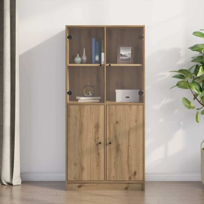 Aparador alto con puertas madera roble artisian 68x37x142 cm