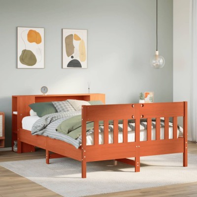 Cama con estantería sin colchón madera maciza marrón 150x200 cm