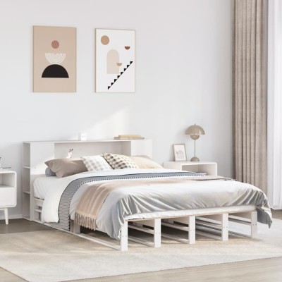 Cama con estantería sin colchón madera maciza blanca 135x190 cm