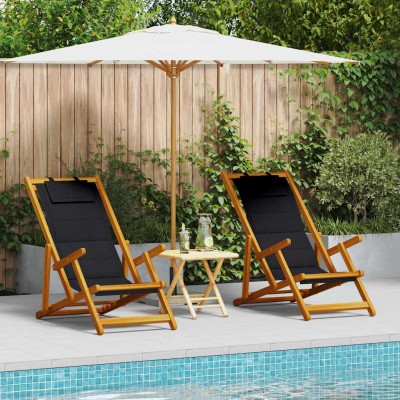 Silla de playa con cojín 2 pcs Marrón 61.5 x 123 x 82cm