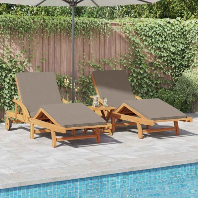 Tumbona 3 pcs Taupé 40 x 40 x 40cm Madera maciza de Acacia