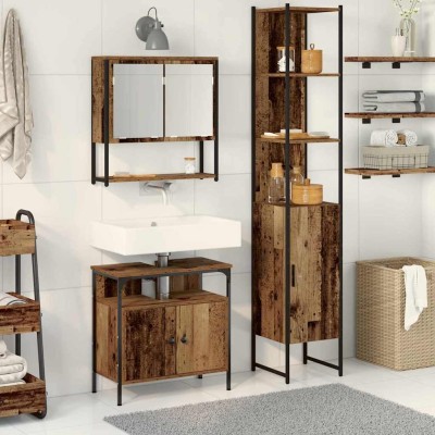 Juego de muebles de baño 3 pcs Madera vieja 33 x 33 x 185.5 cm