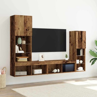 Gabinete de TV 4 pcs Madera vieja 40.5 x 30 x 102 cm